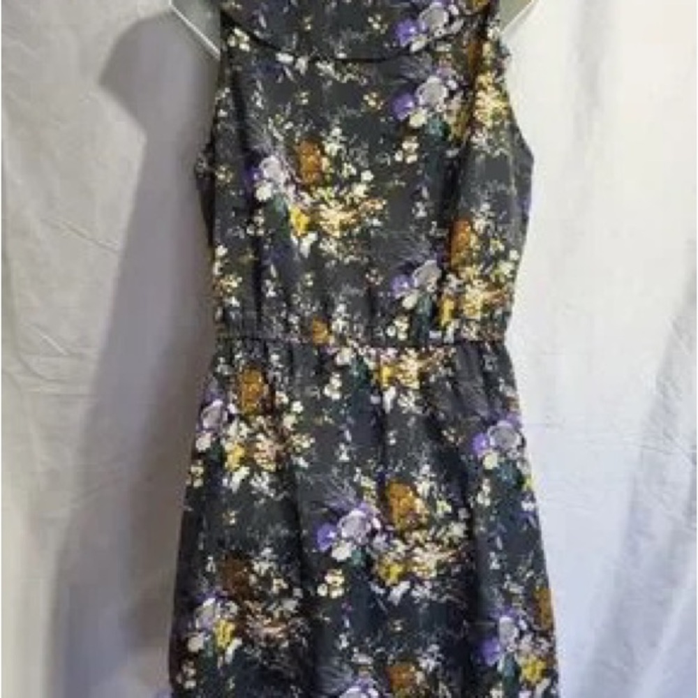Kismet Black Floral Ruffle V-Neck Dress with Purple & Yellow Accents - Picture 2 of 4